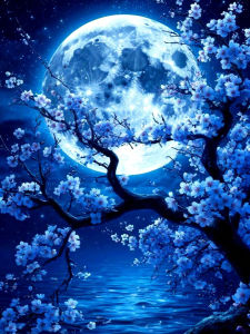 Huacan 5D DIY Diamond Painting Moon Plum Blossom Tree Diamond Mosaic Landscape Complete Kit Picture Of Rhinestones