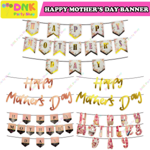 Charming Happy Mother's Day Banner Banderitas Flag Script Cursive Letter Cutout Pink White Design