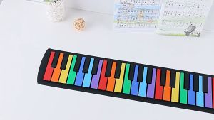 LYZRC 49-key Rainbow Portable Hand-roll Piano Childrens Musical Instrument Early Education Toy Multi-function Electric Piano Childrens Gift