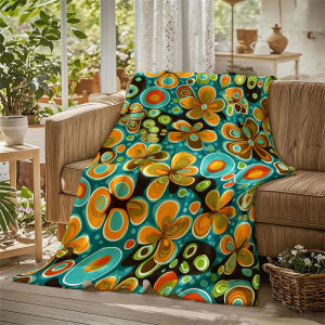 BILIBILI | Retro 70s Flowers Flannel Blanket Perfect for Sofa Office Bed Travel Sleep Read Relax Camping Four Season Use