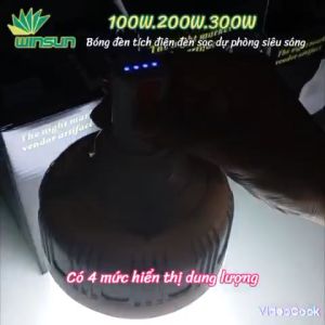 Bóng đèn tích điện đèn sạc dự phòng siêu sáng 100W.200W.300W Tặng kèm dây sạc màu trắng hiển thị dung lượng