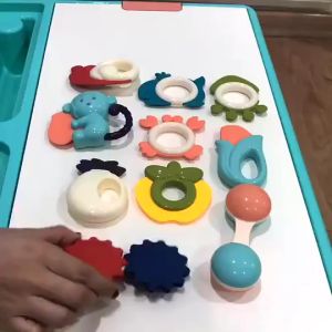 Hand Silicon Rattle Newborn Baby Teether Rattles 10 pcs Set Teeth Grip 宝宝牙胶手摇铃 Sensory Early Learning Toddler Toys Gift 2892