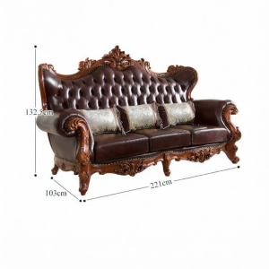 Luxury Living Room Leather and Wooden Sofa
