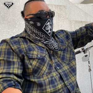 สไตล์การระเบิดนิวเคลียร์ American West Coast Motorcycle ขนาดใหญ่บริสุทธิ์ ผ้าฝ้าย ล้าง ลายสก็อต เสื้อ Chicano Blue สีเขียว เสื้อเชิ้ตผู้ชาย