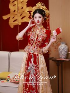 High-end Chinese Bridal Gown Large Size Wedding Dress for Short Brides