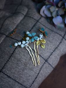 Butterfly 3D Ceramic Hair Comb Vintage Qipao Accessory Mountain Fruit Forest Style Retro Hairdressing Accessories Wooden Moon