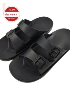 Large Size Mens Sandals Wide Version Thick Bottom Beach Slippers Adjustable Buckle Slip-On Summer Flats Comfortable EVA