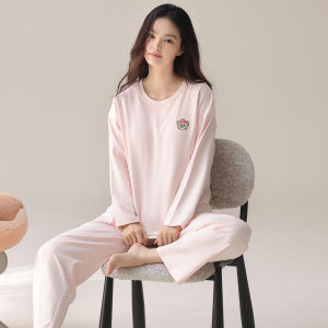 miiow | Pure Cotton Long Sleeve Round Neck Sleepwear Set For Women Cute Cartoon Home Clothes Casual Style Comfortable Cotton Pajamas