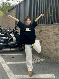 Chao Wassup American Retro Black Short Sleeve T-Shirt Women Summer Loose Oversize Versatile Top Couple Matching Cotton Tees