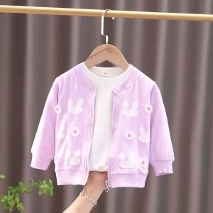 ฤดูใบไม้ผลิ ฤดูใบไม้ร่วง ผ้าฝ้าย เสื้อแจ๊กเก็ตแบบบางสําหรับสาวน้อย สไตล์ลำลอง คอกลม ซิป ปิดลายดอกไม้ เด็กทารก เสื้อผ้า