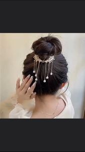 F4 Jepit Rambut Korea Sanggul Bahan Alloy Dengan Rumbai Aksen Permata Mutiara JepitRambut Pesta HFPB