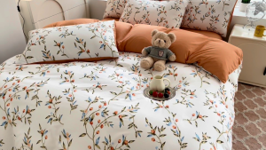Ready Stock 4in1 Bedsheet Set Canadian Cotton Floral Beddings Flat Sheet Sets Duvet Cover + Pillow Case + Bed Sheet Single Queen Home Decor