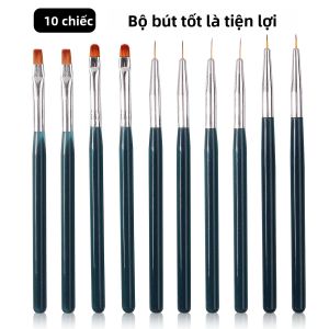 Bộ 10 Cọ Vẽ Móng Tay Màu Xanh Biển Nhạt Chuyên Nghiệp Cọ Vẽ Viền Mảnh Cọ Vẽ Chi Tiết Dụng Cụ Làm Móng Di Động
