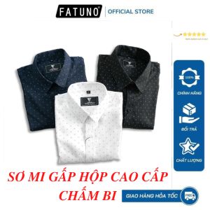 Áo sơ mi nam gấp hộp họa tiết chấm bi cao cấp FATUNO vải mềm mát chống nhăn thấm hút mồ hôi tốt