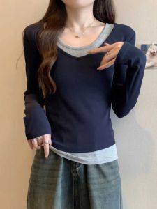 Slim Fit Long Sleeve T-Shirt Womens Spring Autumn New Design Sensation Small Audience Two Piece Set Spicy Girl Base Shirt Hot Girl Top