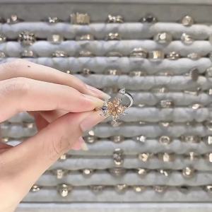 New In Copper Sunflower Rings For Women Gold Crystal Anxiety Relife Spinning Anti Stress Rotating Ring Trendy Jewelry Gifts