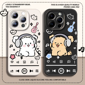 Cute Dog Couple Earphone Phone Case Liquid Silicone Protective Shell for Apple iPhone Xiaomi Huawei OPPO Vivo Honor