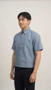 Plain Dusty Blue Polo Jacket Barong Premium Jusilyn Short Sleeves