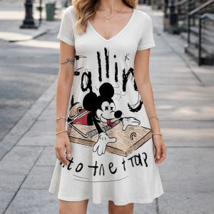 Disney | Beach Dress Disney Mickey Mouse V Neck Loose Dress Minnie Party Dresses 2026 Trends Trend Kawaii Elegant Womens Dresses Leisure