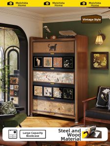 MEISD | Vintage-style Solid-look Bookshelf Dust-proof Storage Cabinet