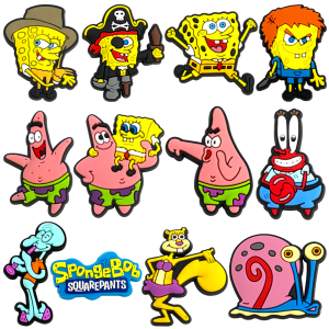 12PCS Cute SpongeBob SquarePants Patrick Star Shoe Charm Mix Wholesale PVC Decoration Detachable Waterproof To X-mas Gift