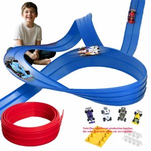 Flexible Double-track Race Children Toys DIY Track Racing Car Ramp Compatible 1/64th Cars Portable Rolls Up Boy Christmas Gift