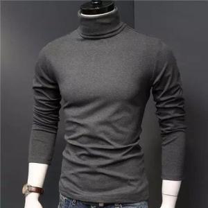 Heavyweight Long Sleeve Base Shirt Mens Autumn Winter Thick Small Collar Pure White American Style Long Sleeve Personality T-shirt