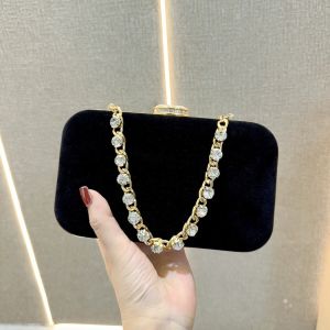 Fashionable Velvet Diamond Embedded Handbag Evening Party Clutch Bag Shoulder Crossbody Bag Shiny Sequins Hard Shell Small Size
