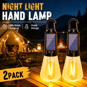 Outdoor Solar or USB Rechargeable LED Lamp Bulbs High Brightness Emergency Light Camping Fishing Portable Lantern Night Lights