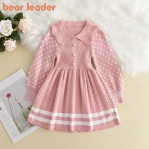 Bear Leader | Bear Leader Girl Baby Sweater Knitted Dress Warm Sweater Dress Polka Dots Girls Infant Casual Pleated Princess Dresses Vestidos
