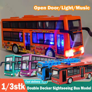 Double Decker Sightseeing Bus Model Pull Back Vehicles Toy Die Cast Pull Back Vehicles Open the Door Light Music Toys for Boys