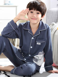 ชุดนอนเด็กผู้ชายแขนยาวผ้าฝ้ายแท้บางฤดูใบไม้ผลิและฤดูใบไม้ร่วงพร้อมลาย Pikachu ชุดนอนเด็กชายวัยโตสำหรับใส่อยู่บ้าน