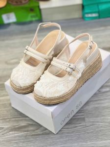Giày đế xuồng nữ sandal xuồng ren hoa đế cối 7 phân
