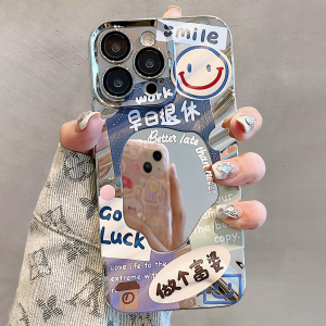 Silver Plated Anti-Fall Mobile Phone Case for Xiaomi 14 Ultra Mi13 pro Redmi K70 K60 K50 with Ins Smiley Face English Label