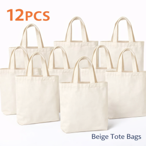 Blank Sublimation Tote Bags Set 6pcs 10pcs 12pcs Beige Canvas Tote Bags for Heat Press Printing DIY Craft Shopping Bags for Sc
