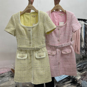 Lemon Yellow Short Sleeve Little Black Dress Womens Spring Autumn Slimming Short Skirt Fresh Style A-Line Skirt Single Piece