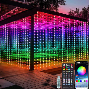 Smart LED Curtain Lights 3mx3m 300Leds USB String Lights with Bluetooth App Timer Music Sync Christmas Curtain String Outdoor