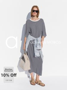 MO&Co. | Active Series Blue and White Stripe Silk Cotton Dress