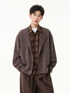 WUKONGYOUHUO | Plaid Fake Two-piece Retro Style Jacket Cardigan Casual