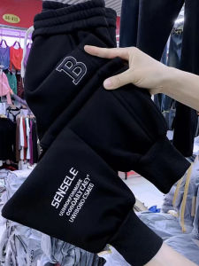 Winter New Arrival Fleece Thick Sweat Pants Womens High Waist Warm Leisure Sports Pants Black Slimming Tappered Harem Trousers