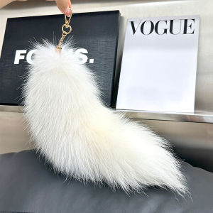 Chic Korean Style Simple Real Fox Tail Car Keychain Pendant High-End Plush Bag Hanging Decorations