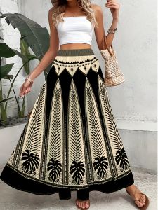 Printed Design Black & Beige Tropical Plant Print All-Season Womens Half Skirt