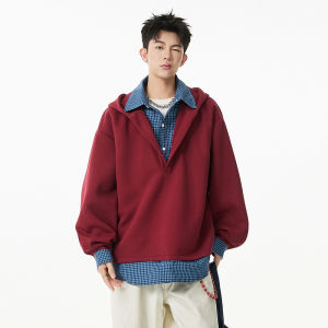WUKONGYOUHUO | Áo Hoodie In Hình Cờ Caro Giả Hai Mảnh
