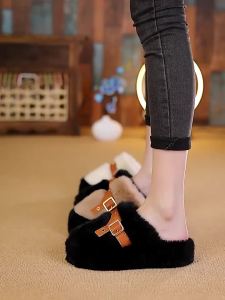 Dép Sục Bít Mũi Nổi Tiếng Trên Mạng Nữ Đi Bên Ngoài 2023 Giày Lông Đế Dày Độn Cao Mẫu Mới Thu Đông Dép Bông Giữ Ấm Gia Đình