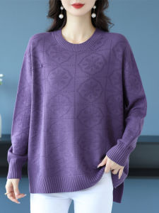 Áo Len Dệt Kim Cỡ Lớn Thời Trang Thường Ngày Cho Phụ Nữ Trung Niên Dáng Rộng Che Bụng Cổ Tròn Màu Trơn Dày Mùa Thu Đông