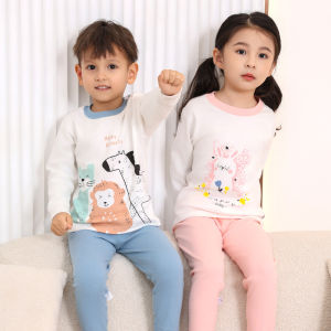 Fall and Winter Kids Long Johns Set Pure Cotton Boneless Childrens Plaid Cotton Intimates Baby Homewear Thermal Clothes