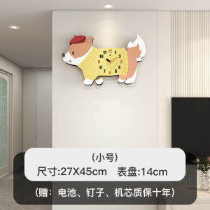 Creative Dog Wall Clock 2025 New Style Cartoon Corgi Living Room Hanging Clock Creamy Style Wooden Material Battery Powered