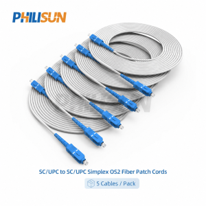 SC/UPC to SC/UPC OS2 9/125 μm Simplex Fiber Optic Patch Cord White 3.0 mm PVC 1-20 m 1/5 Pack PHILISUN