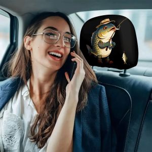Cartoon Fishing Print Headrest Cover Easy To Install Universal Car Headrest Cover for Daily Commuting & Road Trips