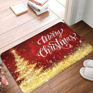 VIKAMA Red Xmas Pine Branch Bauble Snow Dot Pattern Doormat Thảm Chống Trượt Cho Lối Vào Hành Lang Trang Trí Nhà Cửa Chống Phai Màu Có Thể Giặt Bằng Máy